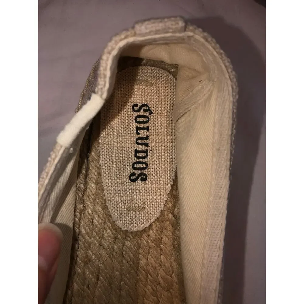 Soludos Spirit Animal Cat Smoking Espadrille Size 8.5 Beige Whimsy Boho Summer